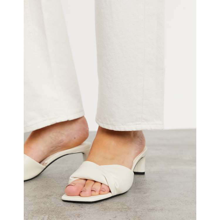 Bershka low heel padded mule sandal in ecru | ASOS