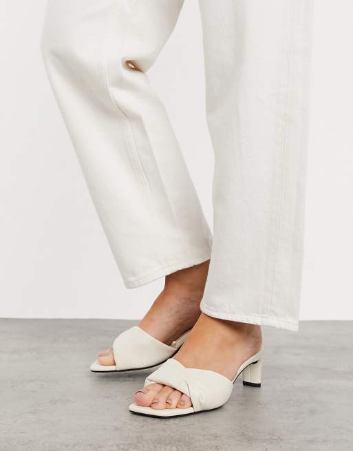 Bershka low heel padded mule sandals in ecru, 2 of 4