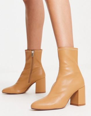 Bershka low heel sock boot in beige - ASOS Price Checker