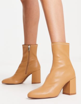 Bershka low heel sock boot in beige - ASOS Price Checker