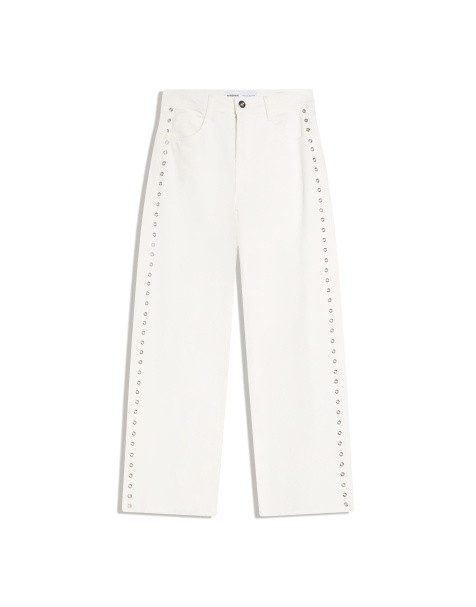 Bershka Low-rise baggy studded jeans in ecru - view 1