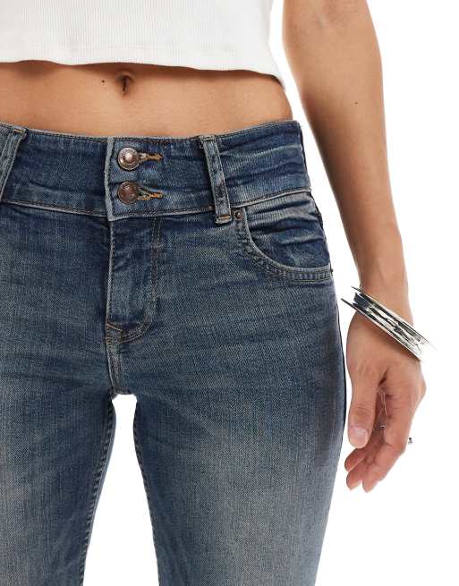 Bershka low rise boocut jeans in dark washed blue ASOS