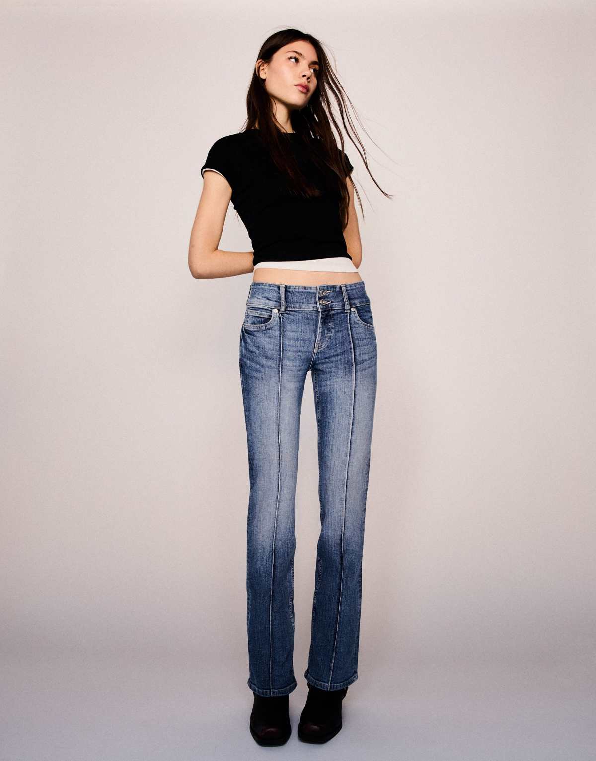 Bershka low rise boot cut jeans in denim blue