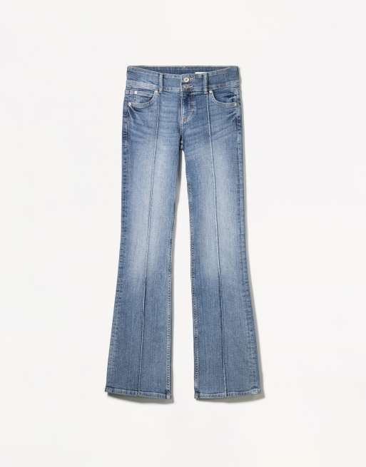 Bershka low rise boot cut jeans in denim blue | ASOS