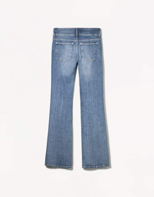 Bershka low rise boot cut jeans in denim blue