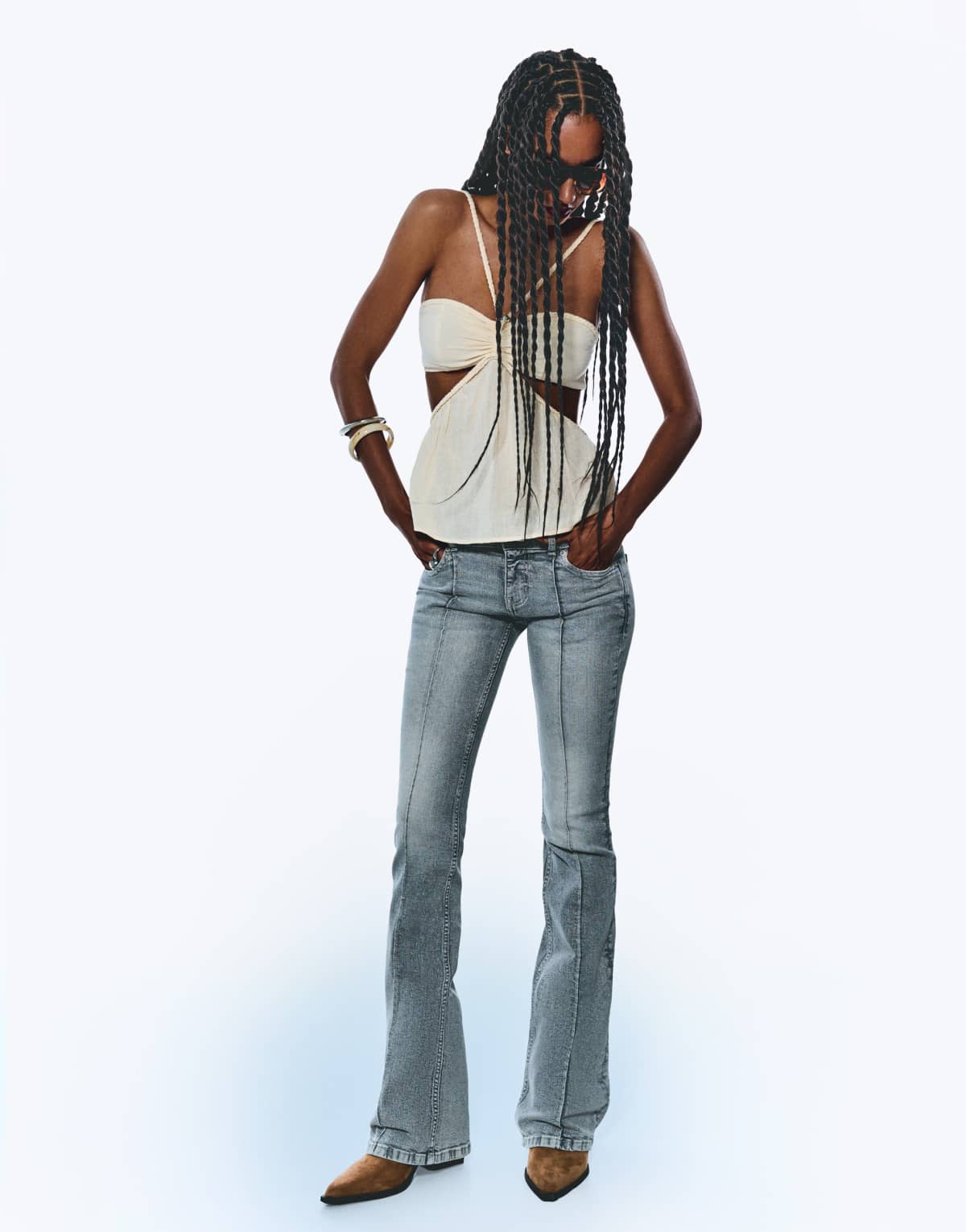 Bershka Low-rise boot-cut jeans in grey