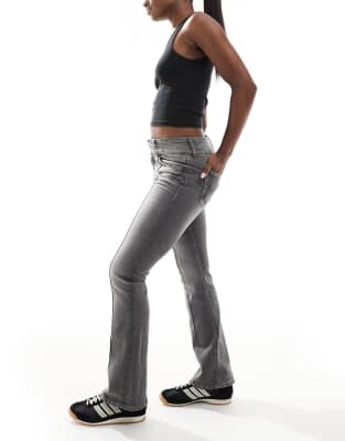 Bershka Low Rise Flare Jeans In Gray