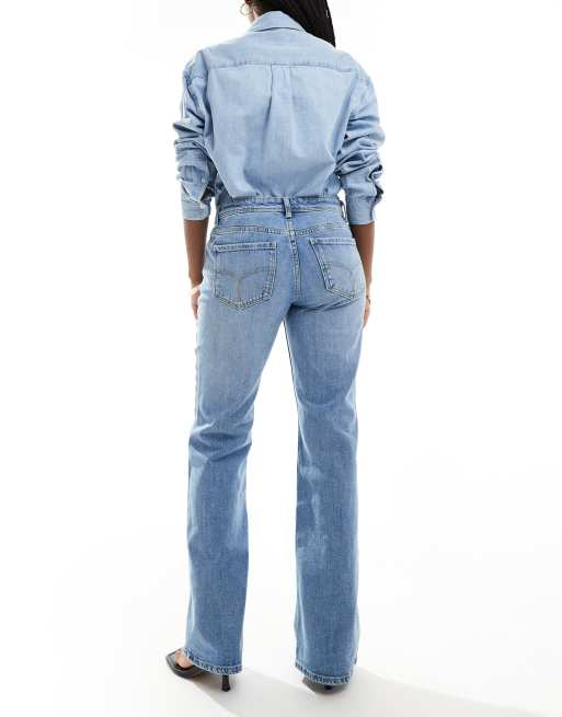 Bershka low rise flared jeans in light blue wash