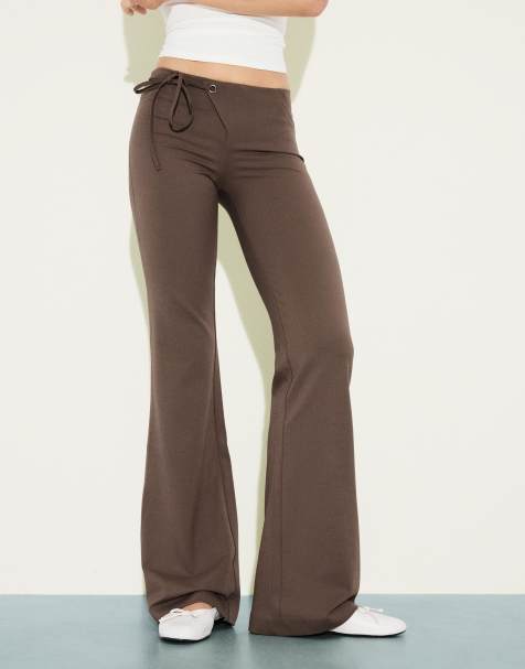 Bershka Low-rise flared trousers in brown
