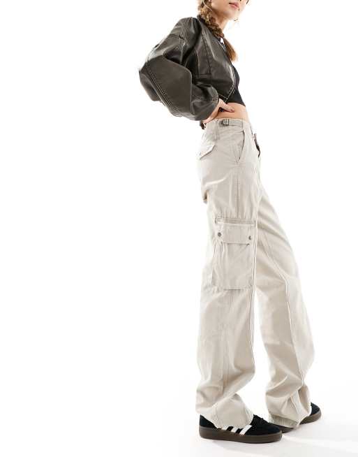 Bershka low rise multipocket cargo pants in sand