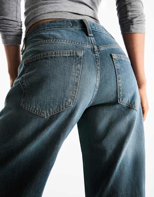 Bershka Low-rise straight jeans in blue, 4 of 6
