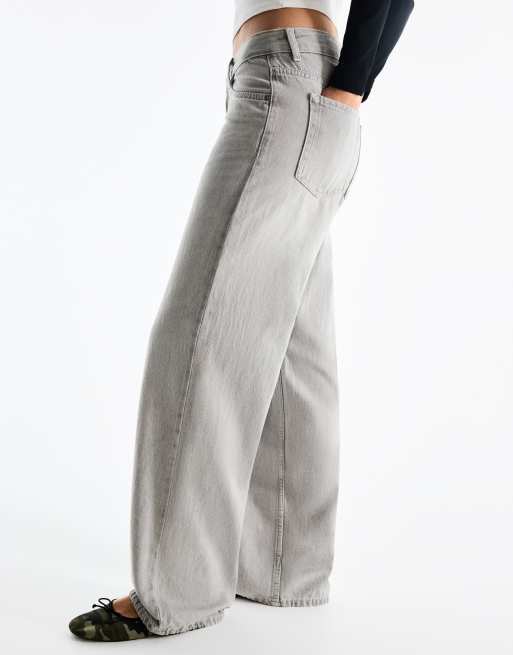 Bershka Low-rise straight jeans in light grey, 2 of 5
