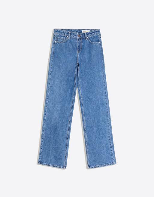 Bershka Low-rise straight sequin jeans in mid blue, 6 of 6