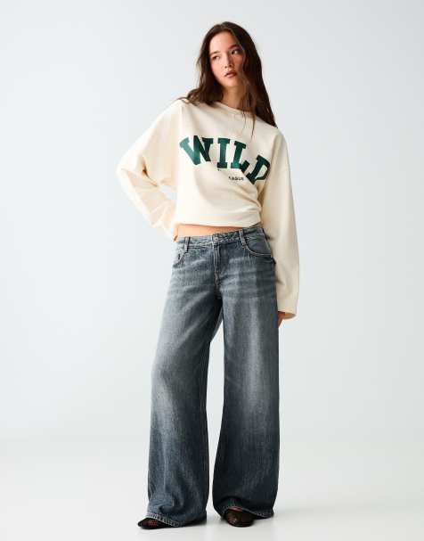 Bershka Low-rise wide-leg jeans in denim blue - view 1