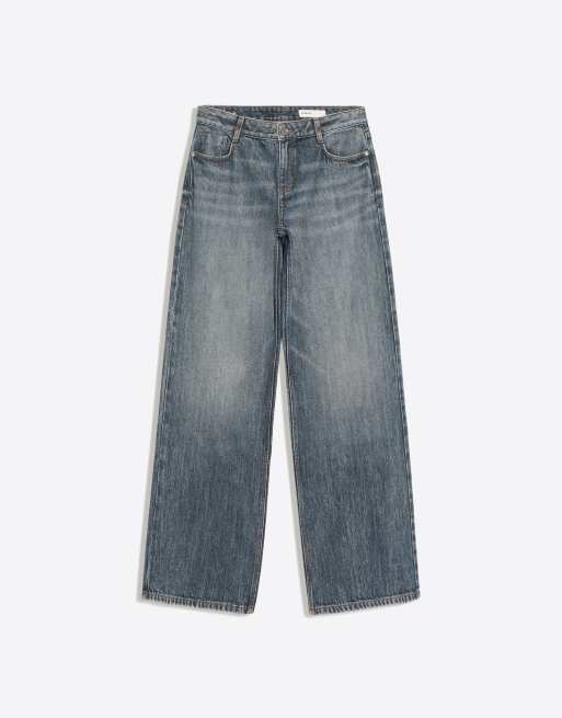 Bershka Low-rise wide-leg jeans in denim blue, 5 of 5