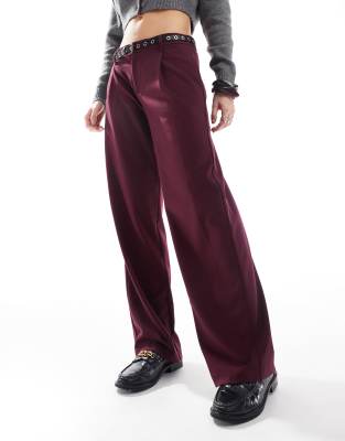 BERSHKA LOW RISE WIDE LEG TAILORED PANTS 
