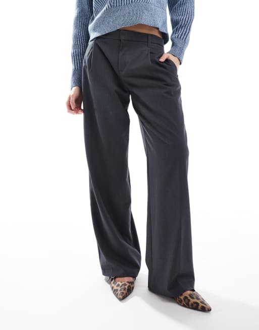 Bershka low rise wide leg tailored pants in gray | ASOS