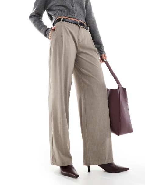 Bershka low rise wide leg tailored pants in taupe - view 1