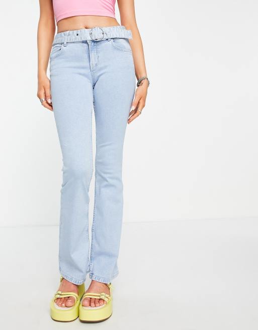 Bershka low waist 00s buckle detail jean in light blue wash - part of a set