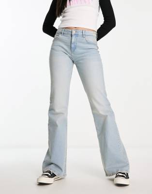 Bershka low waist 00's straight leg jeans in light blue