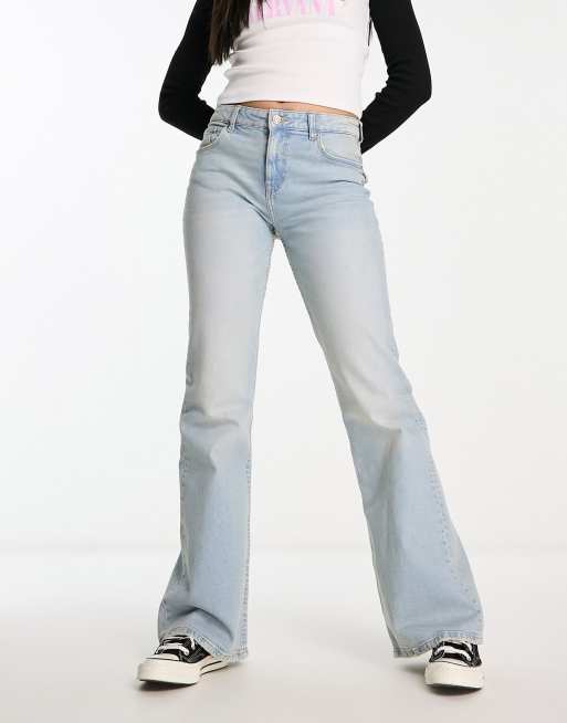 Bershka low waist 00s straight leg jeans in light blue