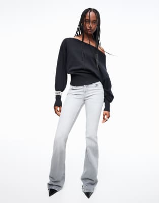 Bershka low waist boot cut jeans in light grey