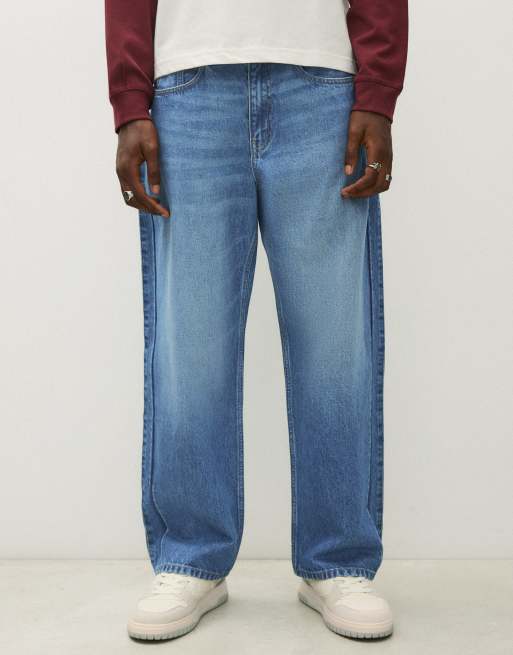 Bershka løstsiddende jeans i denimblå, 2 af 6