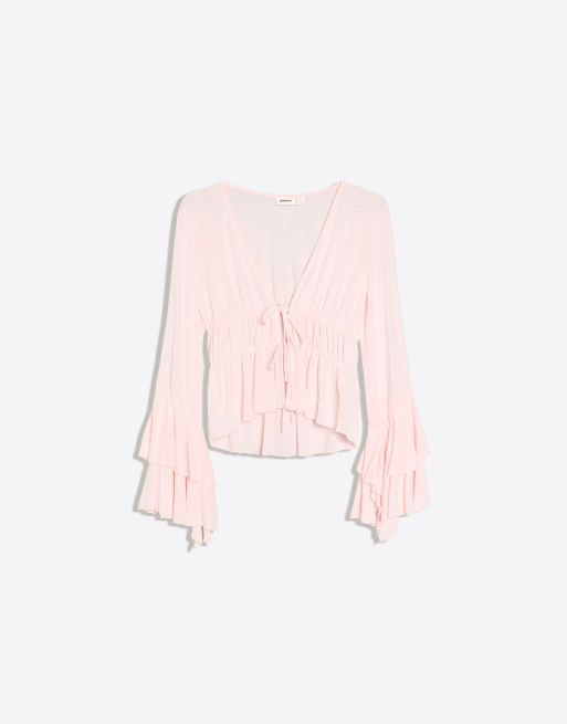 Bershka luftig t-shirt med volang i rosa, 5 av 5