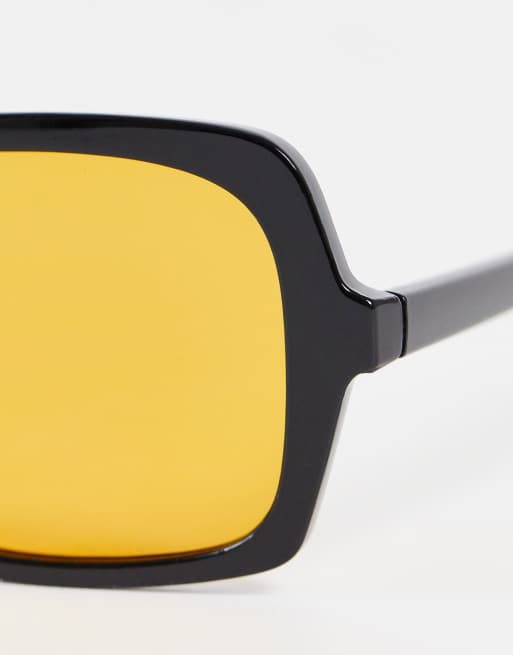 Bershka - Lunettes carrées à verres orange - Noir, 4 de 4