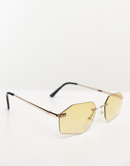 Bershka Lunettes de soleil verres hexagonaux Jaune ASOS