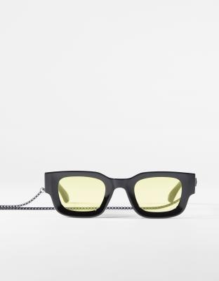 Bershka Lunettes de soleil carr es verres jaunes Noir ASOS