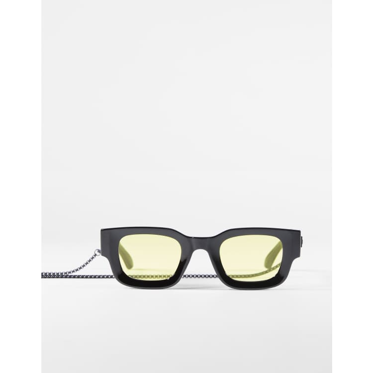 Bershka Lunettes de soleil carr es verres jaunes Noir ASOS