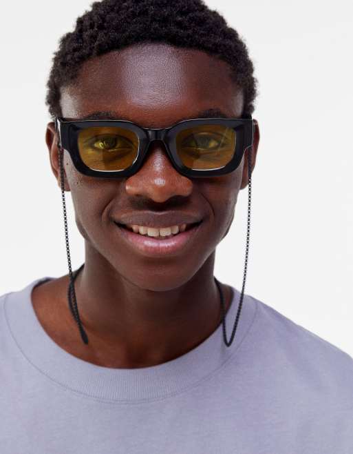 Bershka Lunettes de soleil carr es verres jaunes Noir