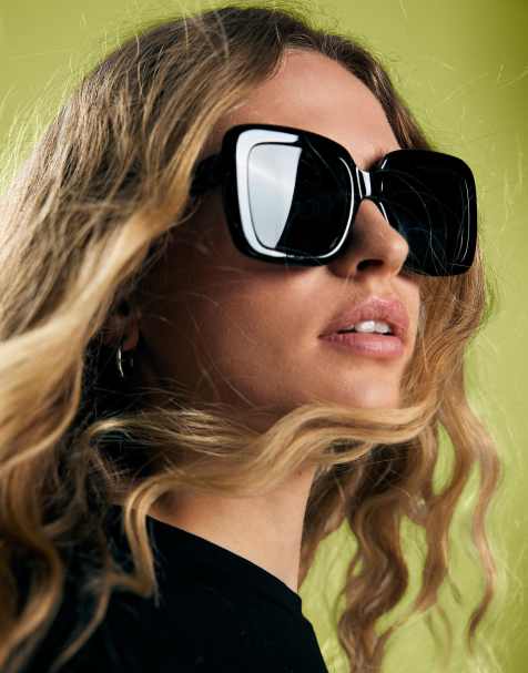 Bershka - Lunettes de soleil carrées en plastique - Noir - view 1