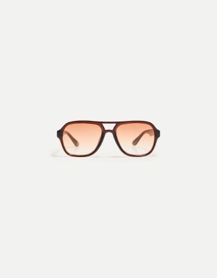 Bershka - Lunettes de soleil rétro - Marron