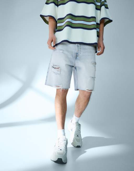 Bershka - Lyseblå bermudashorts i denim med flænger, 4 af 4