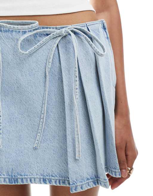 Bershka - Lyseblå denimnederdel med sløjfe foran, 3 af 5