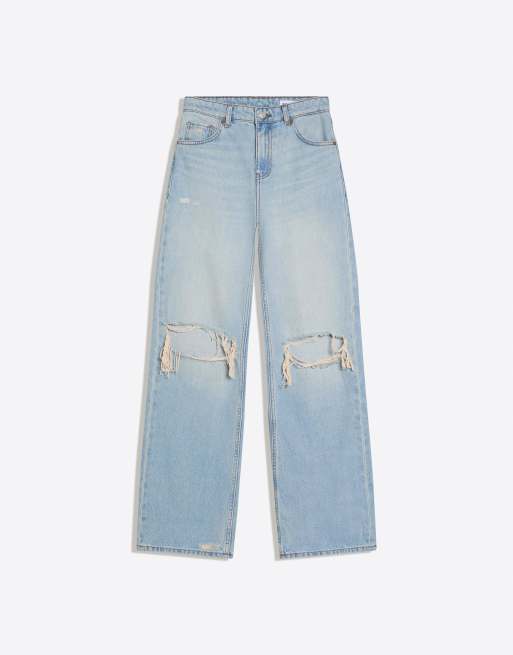 Bershka - Lyseblå højtaljede jeans med brede ben og flænger, 2 af 3