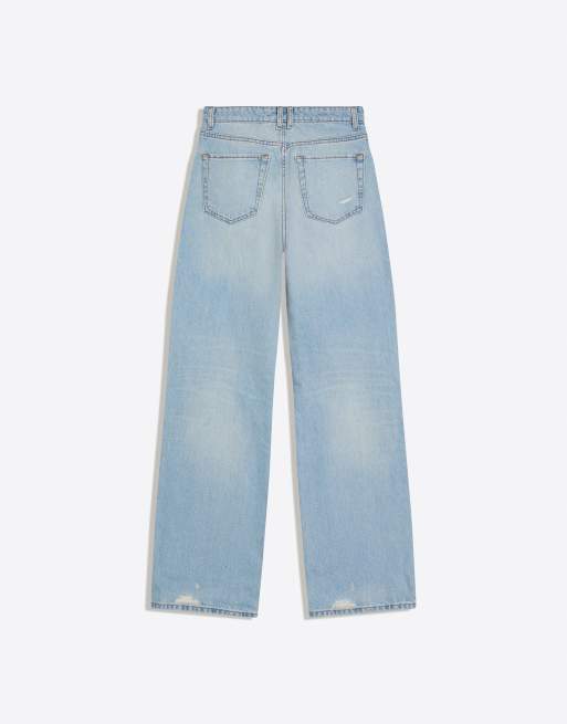 Bershka - Lyseblå højtaljede jeans med brede ben og flænger, 3 af 3