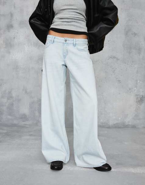 Bershka - Lyseblå lavtaljede jeans med brede ben - view 1