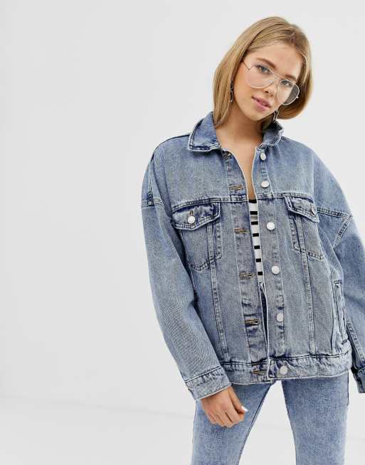 Bershka - Lyseblå oversized denimjakke