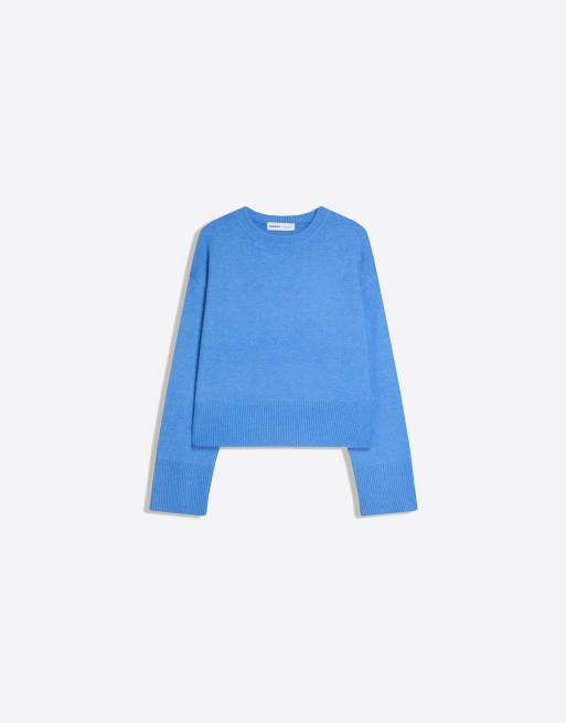 Bershka - Lyseblå oversized sweater med ribstrikket kant forneden, 3 af 4