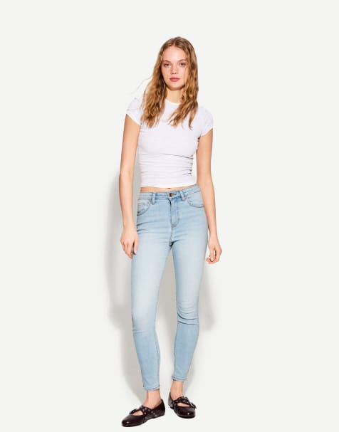 Bershka - Lyseblå skinny-jeans med super høj talje - view 1