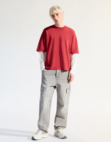 Bershka - Lysegrå baggy cargojeans - view 1