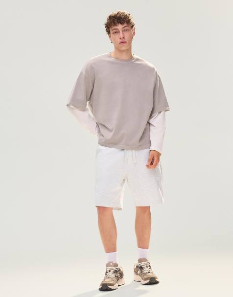 Bershka - Lysegrå basis-bermudashorts i fleece - view 1