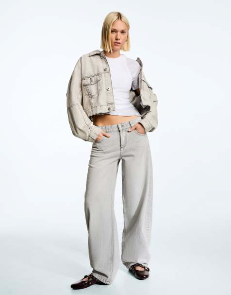 Bershka - Lysegrå jeans med barrel-ben - view 1