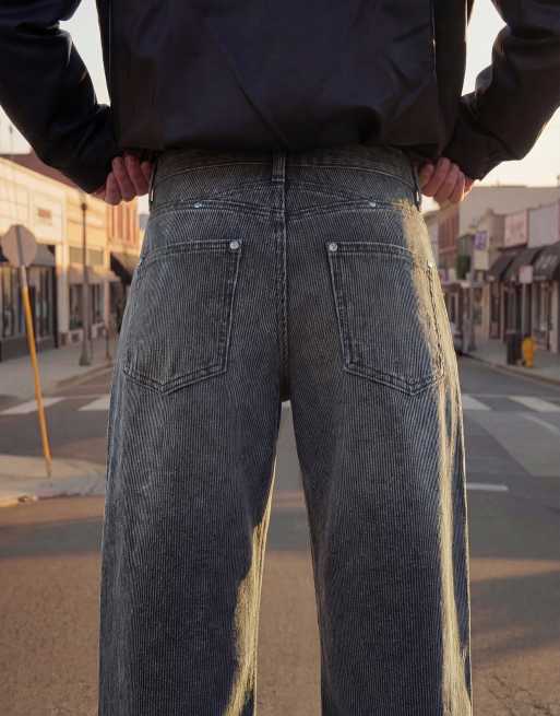 Bershka - Lysegrå lavtaljede boyfriend-jeans i jernbanefløjl, 3 af 4