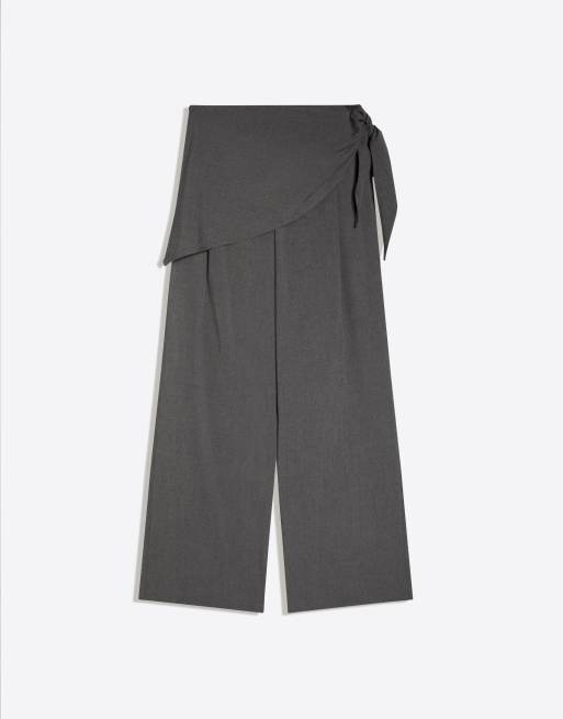 Bershka - Lysegrå skræddersyede bukser med tørklædedetalje, 4 af 4