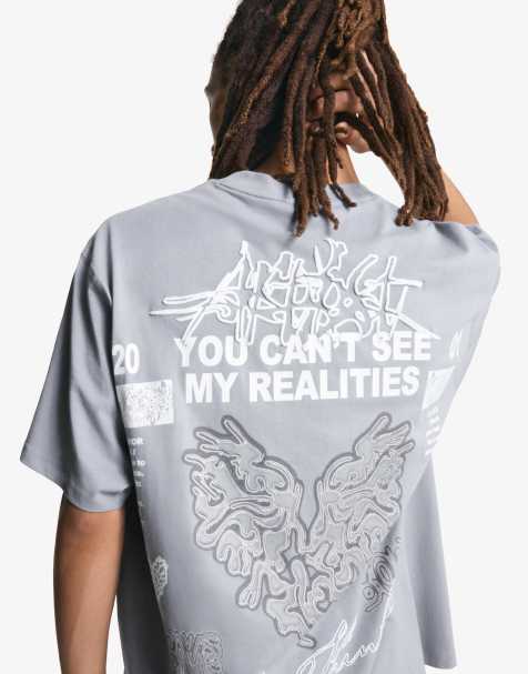 Bershka - Lysegrå T-shirt med korte ærmer og print - view 1