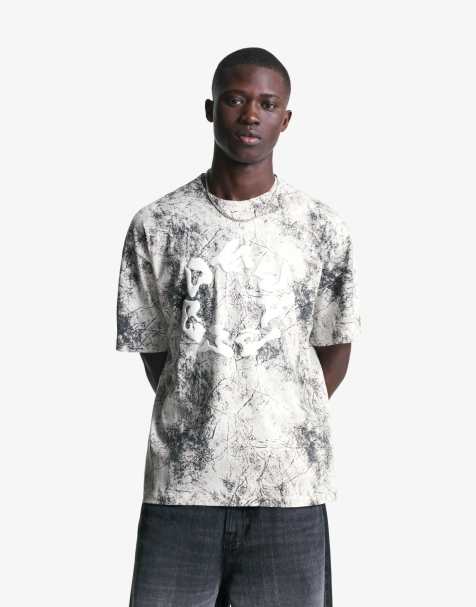 Bershka - Lysegrå T-shirt med korte ærmer og print - view 1